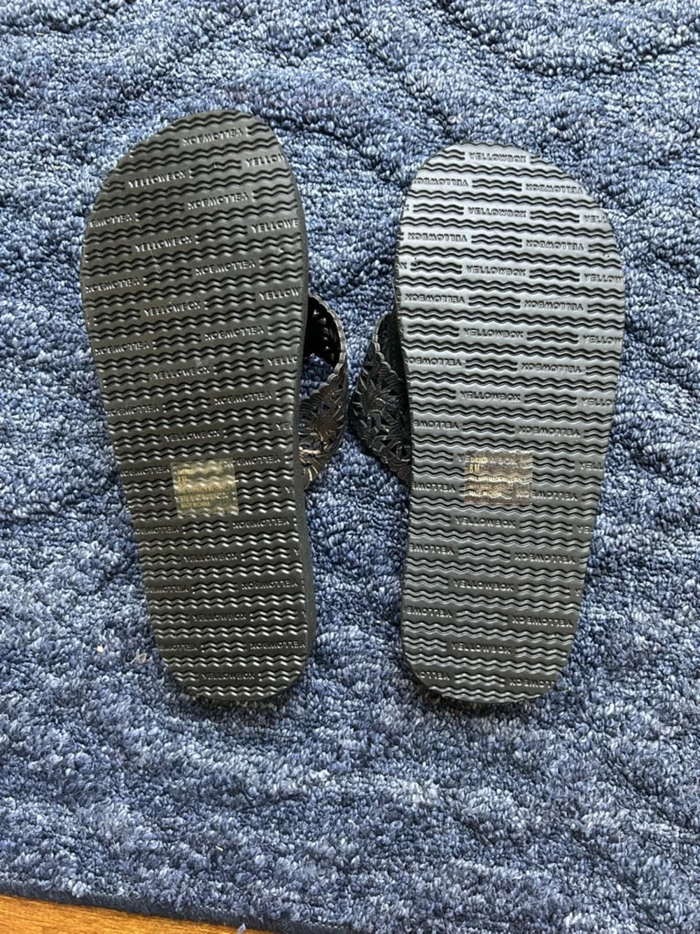 Yellow Box Black Floral Cutout Flip Flop Sandals - Picture 3 of 3